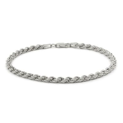 Giorgio Bergamo 925 Sterling Silver 3.5Mm Solid Rope Diamond Cut Chain, Rhodium Plated Link Bracelet Or Anklet