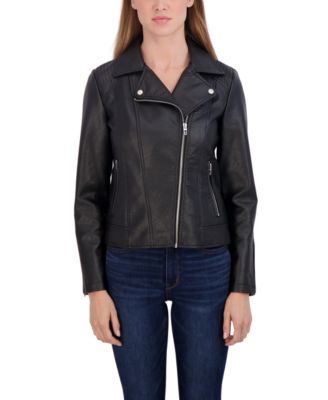 Sebby Collection Women's Faux Leather Biker Jacket, Black, X-Large -  719621316796