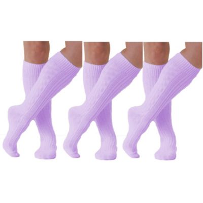 Women's Girls Classic Cable Knit Acrylic Knee High Socks School Dress Uniform Outdoor Wear Boot Leg Warmers Socks Stretchy Socks 3 Pack, Purple -  Gilbin, 304661127190