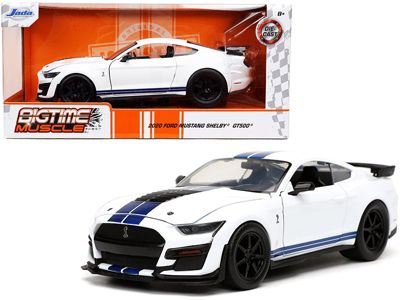 Carfaxo 2020 Ford Mustang Shelby Gt500 White With Blue Stripes ""bigtime Muscle"" Series 1/24 Diecast Model Car By Jada -  3471584132147