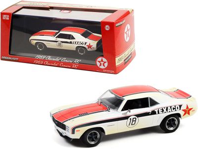 Carfaxo 1969 Chevrolet Camaro Rs #18 ""texaco"" White With Black And Orange Stripes (Weathered) 1/43 Diecast Model Car By Greenlight -  3471574112067