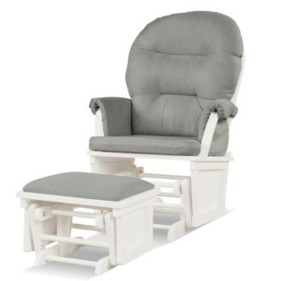 Hivago Wood Baby Glider And Ottoman Cushion Set With Padded Armrests For Nursing-Light Grey
