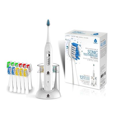 Pursonic S430 High Power Rechargeable Electric Sonic Toothbrush With 12 Brush Heads & Storage Charger