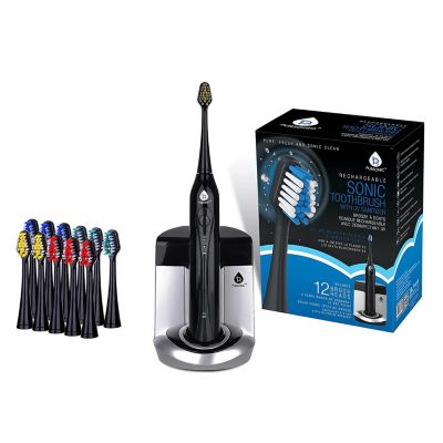 Pursonic S450 Deluxe Plus Rechargeable Sonic Electric Toothbrush With Built In Uv Sanitizer And Bonus 12 Brush Heads Included, Black