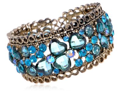 Anna-Kaci Womens Brass Antique Blue Hearts Bangle Bracelet