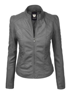 Haute Edition Women's Made By Johnny Slim Fit Puff Sleeve Faux Leather Moto Jacket, Grey, Xxl -  125900103894