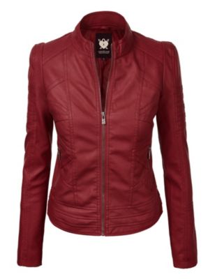 Haute Edition Women's Made By Johnny Slim Fit Puff Sleeve Faux Leather Moto Jacket, Red, Xs -  125900103771