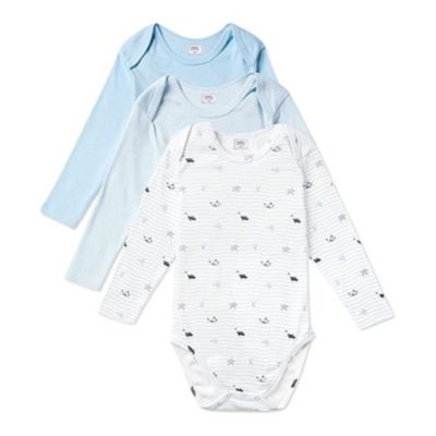Stellou & Friends Unisex Cotton Long Sleeve Onesies - 3 Pack Of Soft Bodysuits For Baby Boys & Girls, Blue, 0-3 Months -  4032743108800
