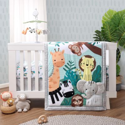The Peanutshell Green And Grey Wild Kingdom Crib Bedding Set For Baby Boys Or Baby Girls, 3 Piece Nursery Set, Standard -  840309707930