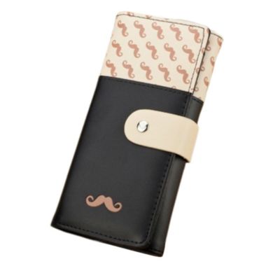 Rmbk Enterprise Women Long Black Pu Leather Mustache Design Clutch Bifold Credit Card Holder Purse Wallet