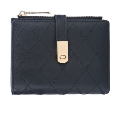 Rmbk Enterprise Women Small Black Pu Leather Diamond Pattern Purse Bifold Credit Card Holder Mini Bag Wallet