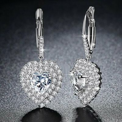 Verona Jewelers Crystal Heart Leverback Halo Drop Earrings Made With Swarovski Elements, Silver -  679625975453