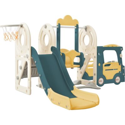Simplie Fun Kids Swing-N-Slide With Bus Play Structure, Freestanding Bus Toy With Slide&swing For Toddler