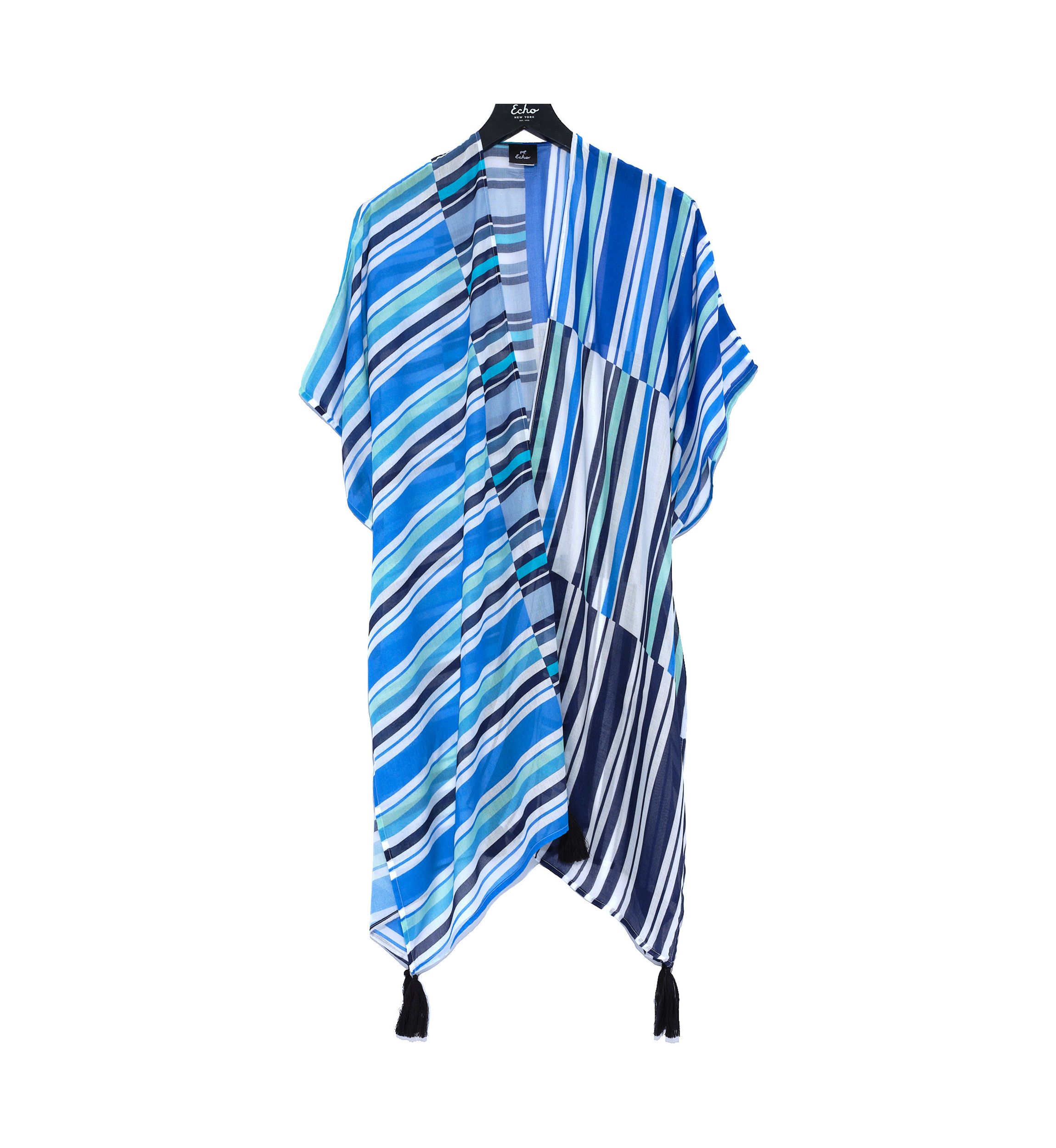 Womens Salon Stripe Kimono Duster