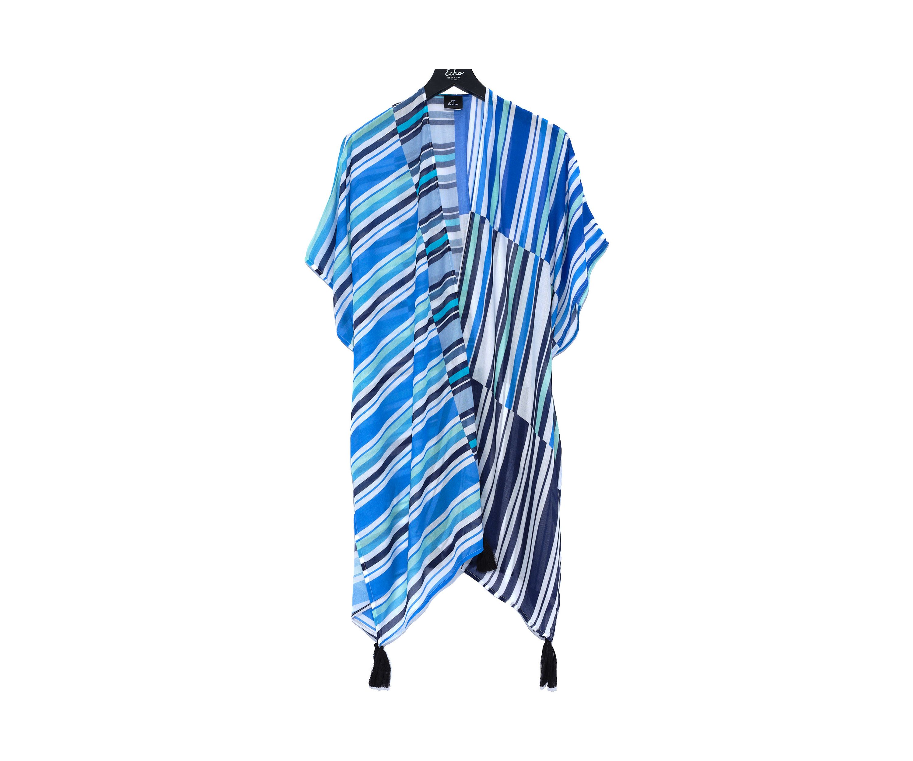 Womens Salon Stripe Kimono Duster