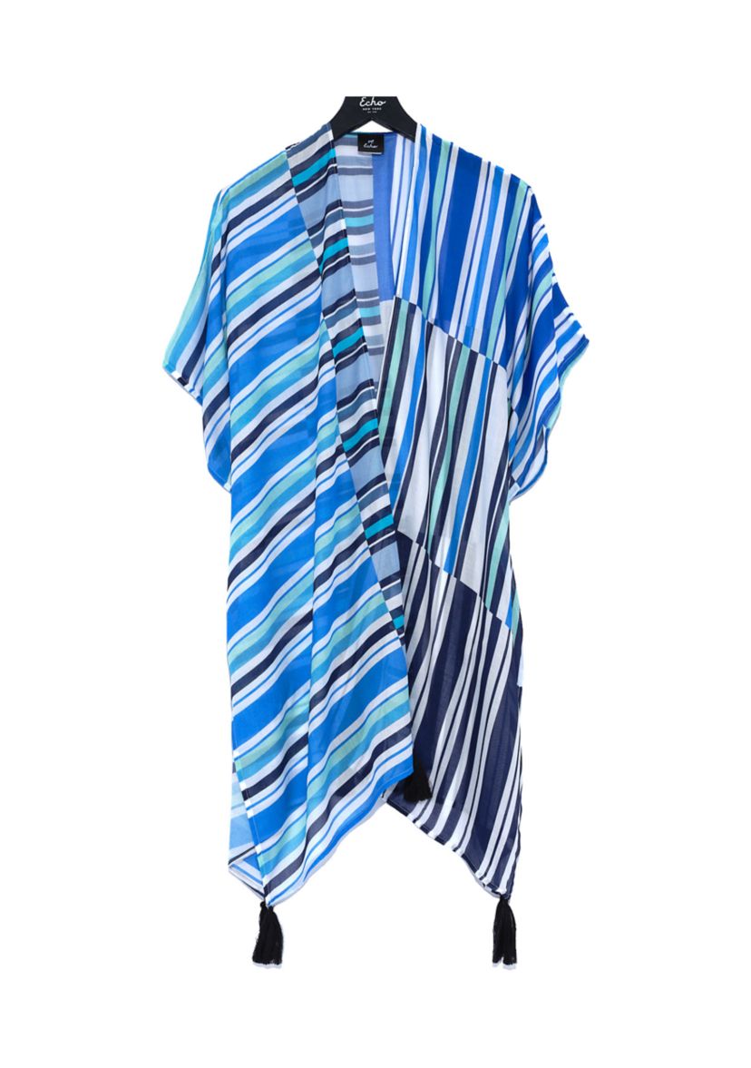 Womens Salon Stripe Kimono Duster