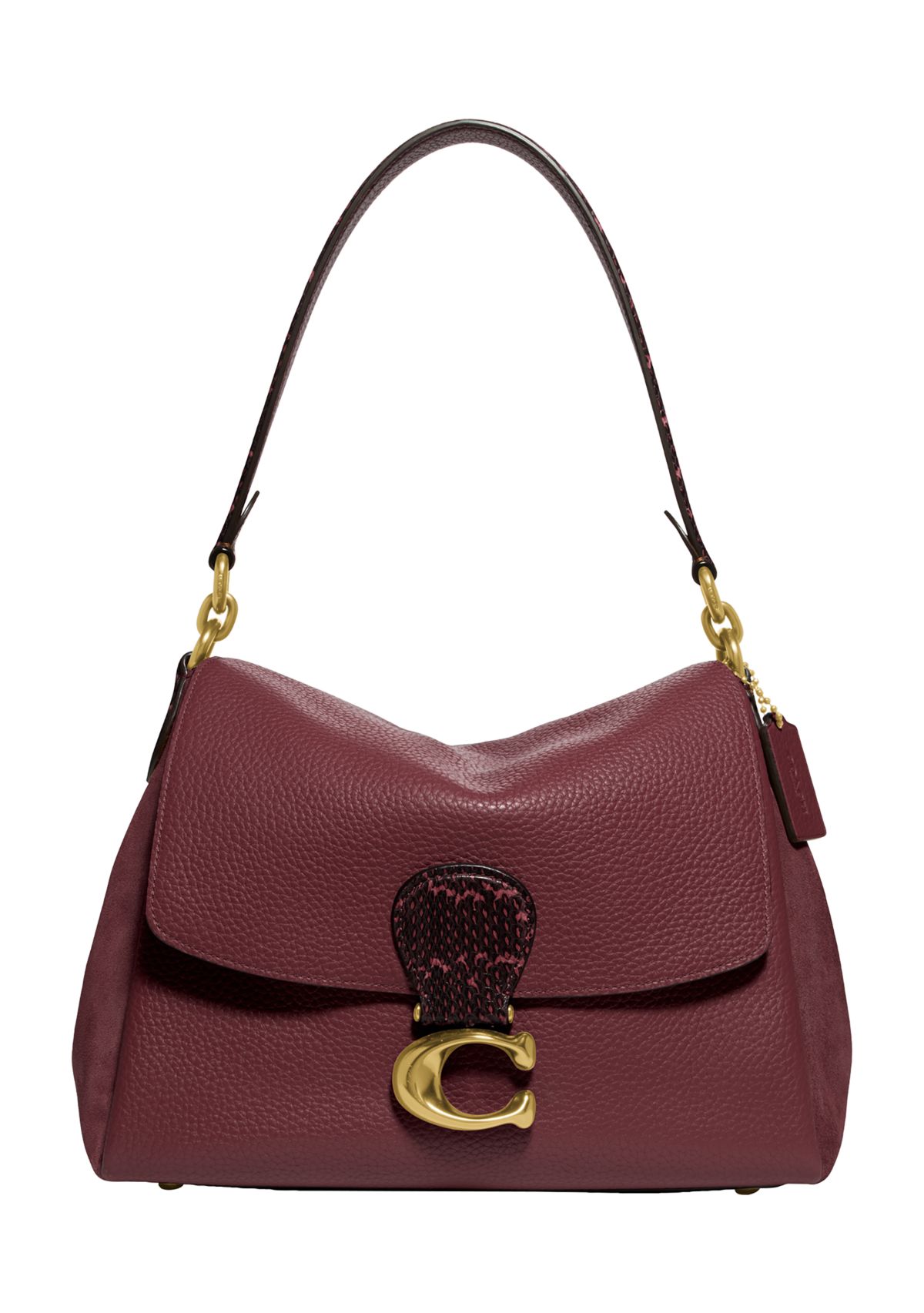 Mixed Leather with Snake Trim May Shoulder Bag 