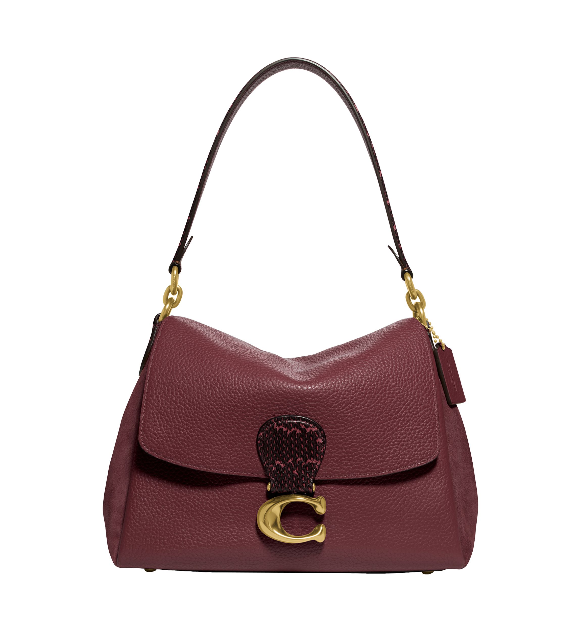 Mixed Leather with Snake Trim May Shoulder Bag 