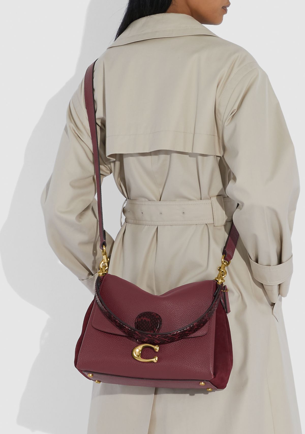 Mixed Leather with Snake Trim May Shoulder Bag 