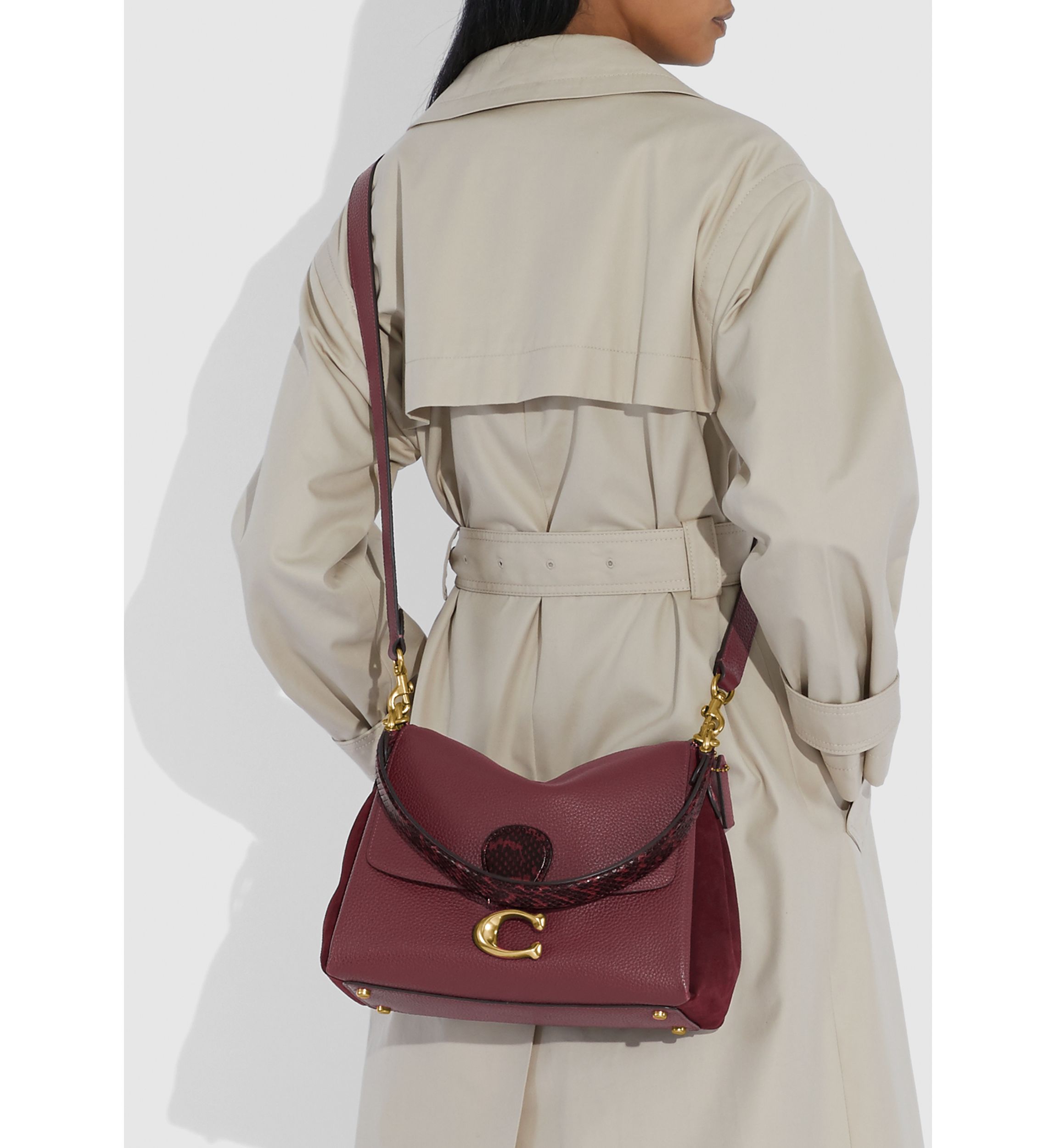 Mixed Leather with Snake Trim May Shoulder Bag 