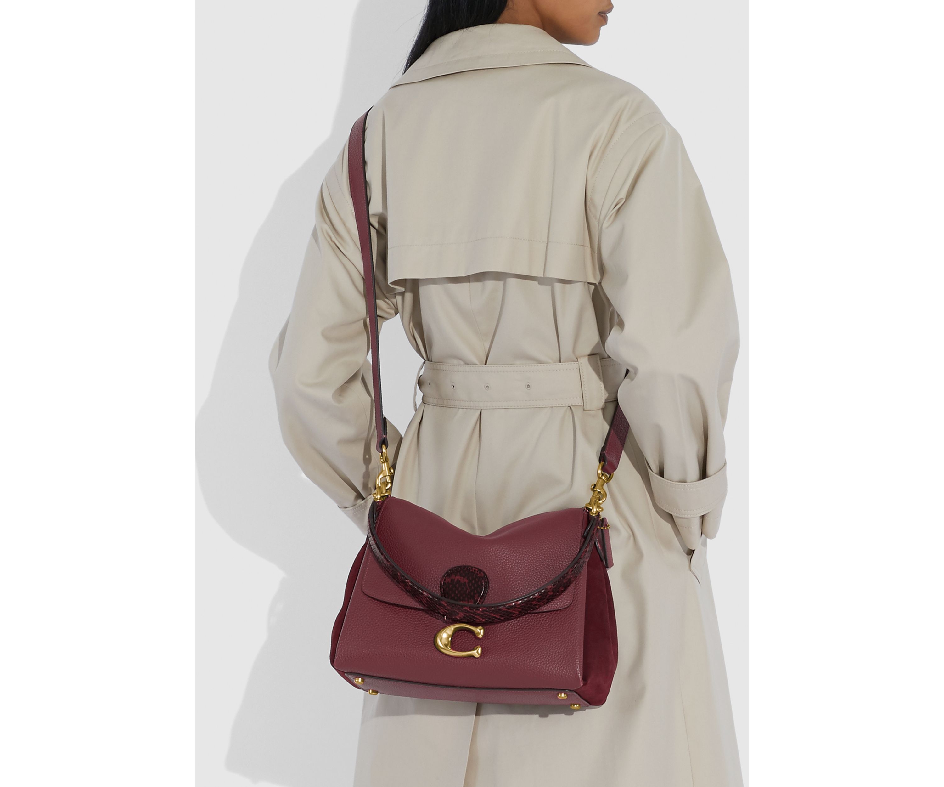 Mixed Leather with Snake Trim May Shoulder Bag 
