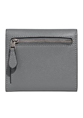 COACH Crossgrain Leather Small Silver Zip Around Card Case