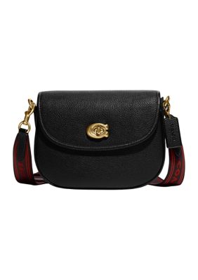 COACH Polished Pebble Leather Willow Saddle Bag, Black -  0195031571558