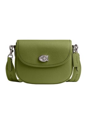 COACH Polished Pebble Leather Willow Saddle Bag, Lime -  0196395451685