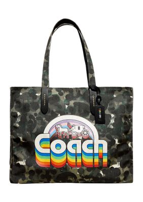 COACH Green Blue Multi Logo Tote belk