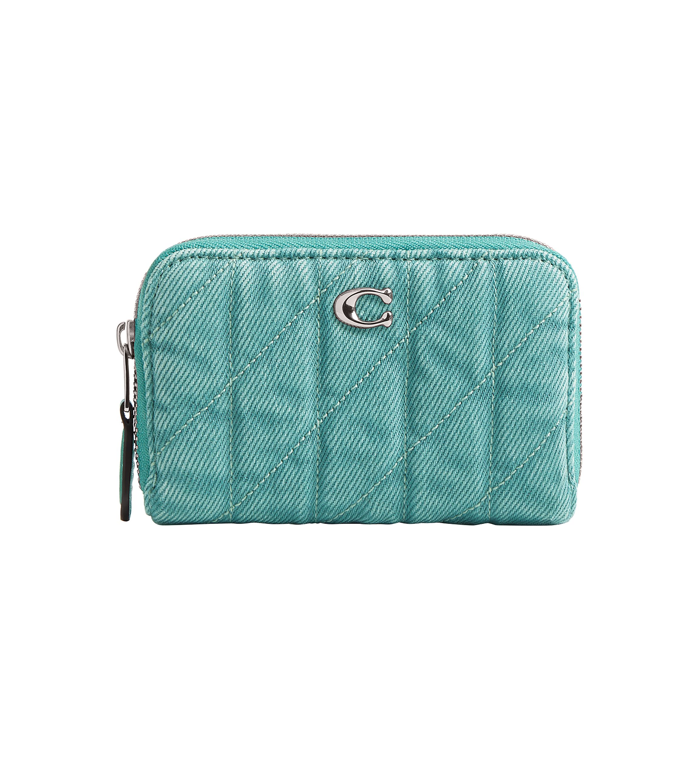Colored Denim Small Zip Around Card Case with Quilting
