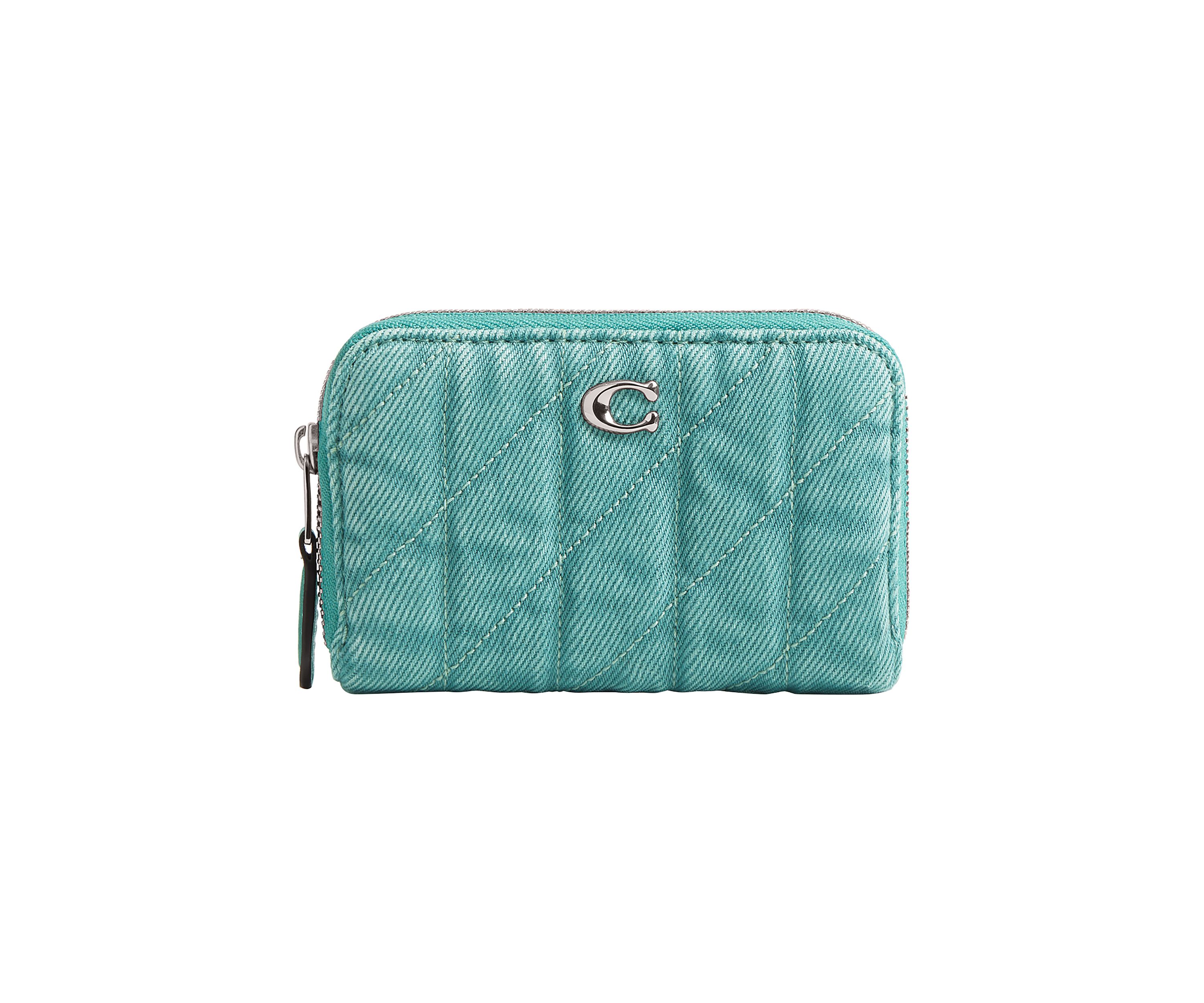 Colored Denim Small Zip Around Card Case with Quilting