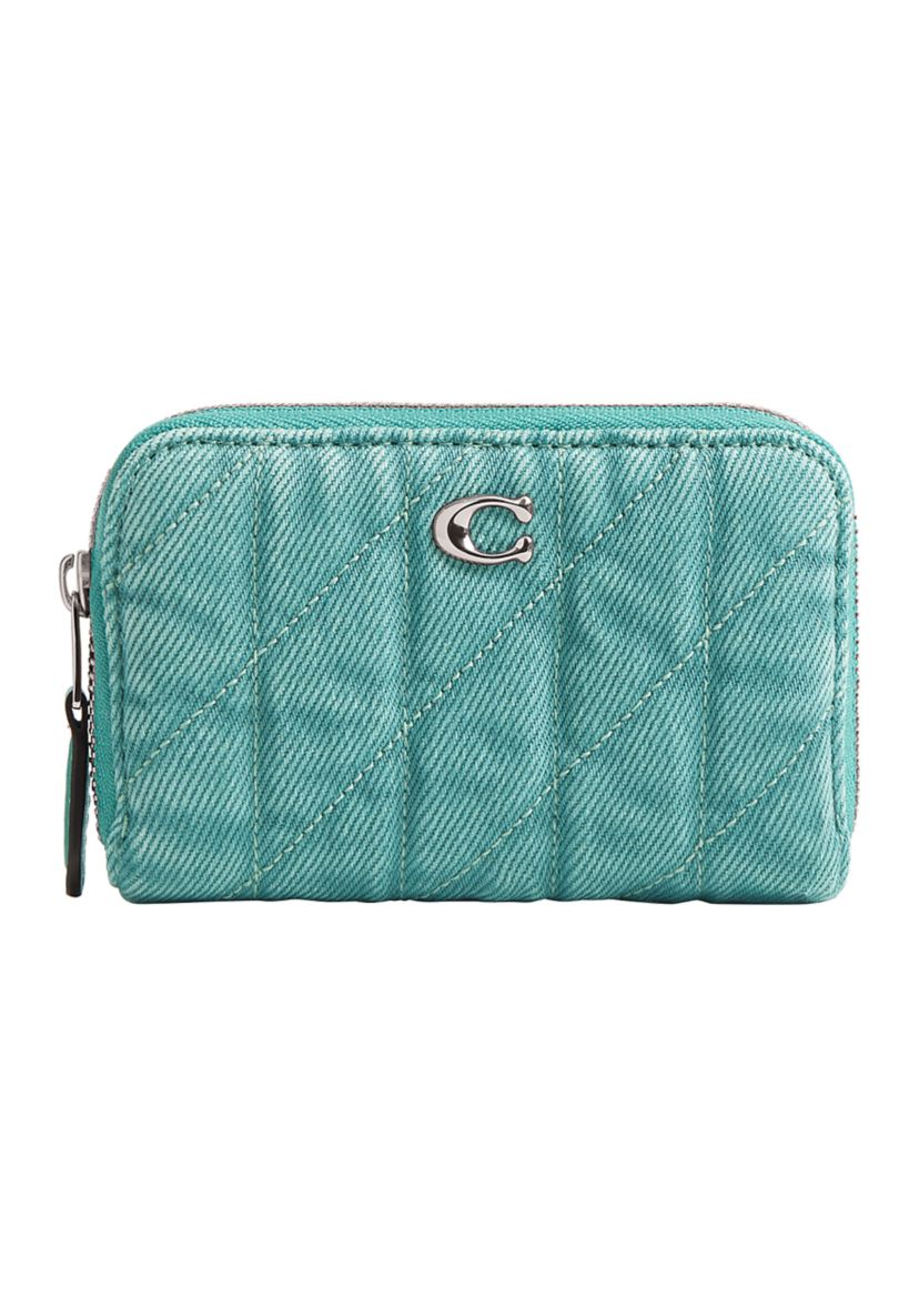Colored Denim Small Zip Around Card Case with Quilting
