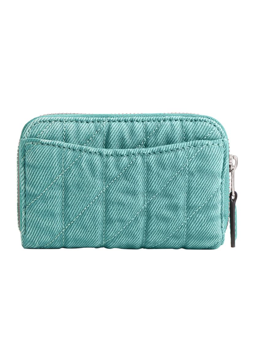 Colored Denim Small Zip Around Card Case with Quilting