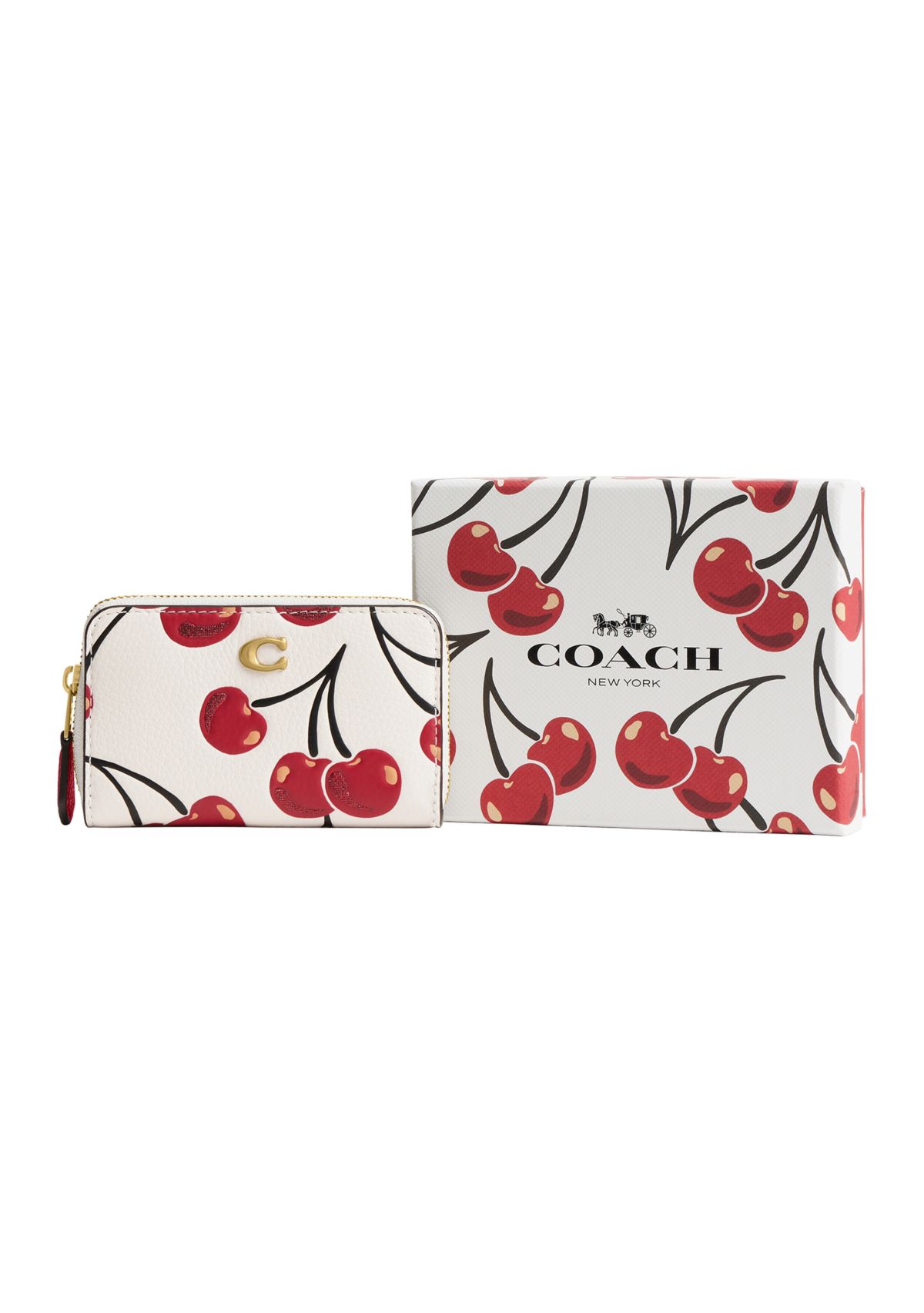 Boxed Essential Small Zip Around Card Case with Cherry Print