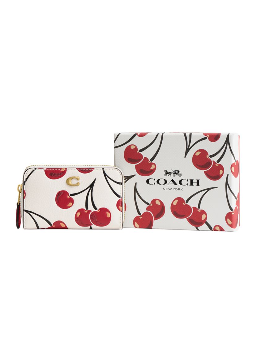 Boxed Essential Small Zip Around Card Case with Cherry Print
