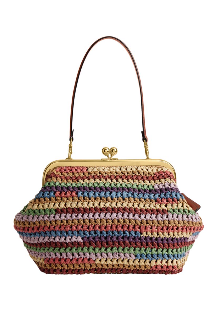 COACH Large Weave Straw Kisslock Frame Bag | Belk