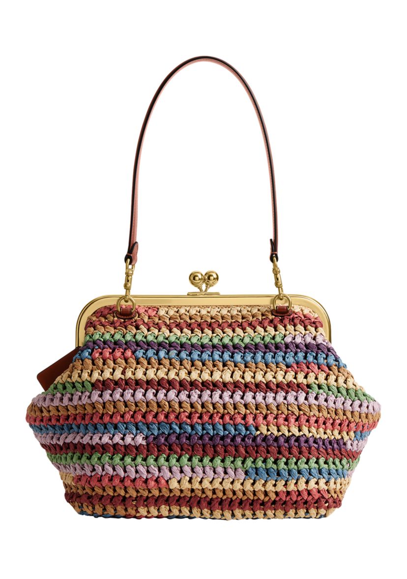 COACH Large Weave Straw Kisslock Frame Bag | Belk