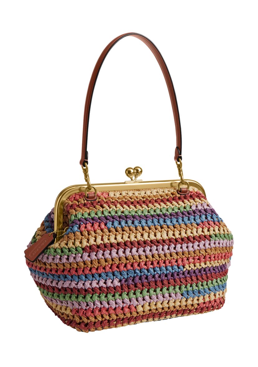 COACH Large Weave Straw Kisslock Frame Bag | Belk