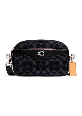 COACH Signature Coated Canvas Solid Black Crossbody Shoulder Bag