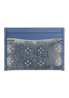 COACH Women's Essential Card Case in Regenerative Cotton Denim With Crystal Signature
