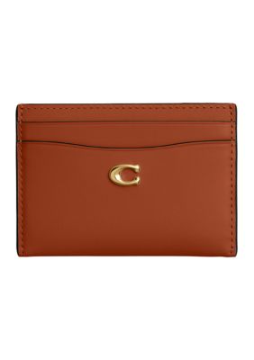 COACH Women's Essential Refined Calf Leather Card Case, Brown
