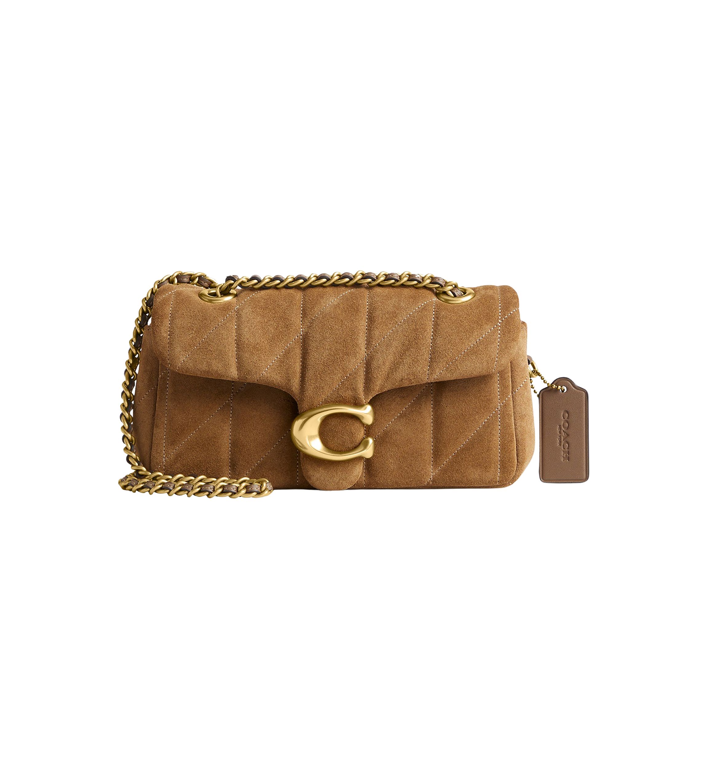 Quilted Suede Tabby Shoulder Bag with 20" Chain 