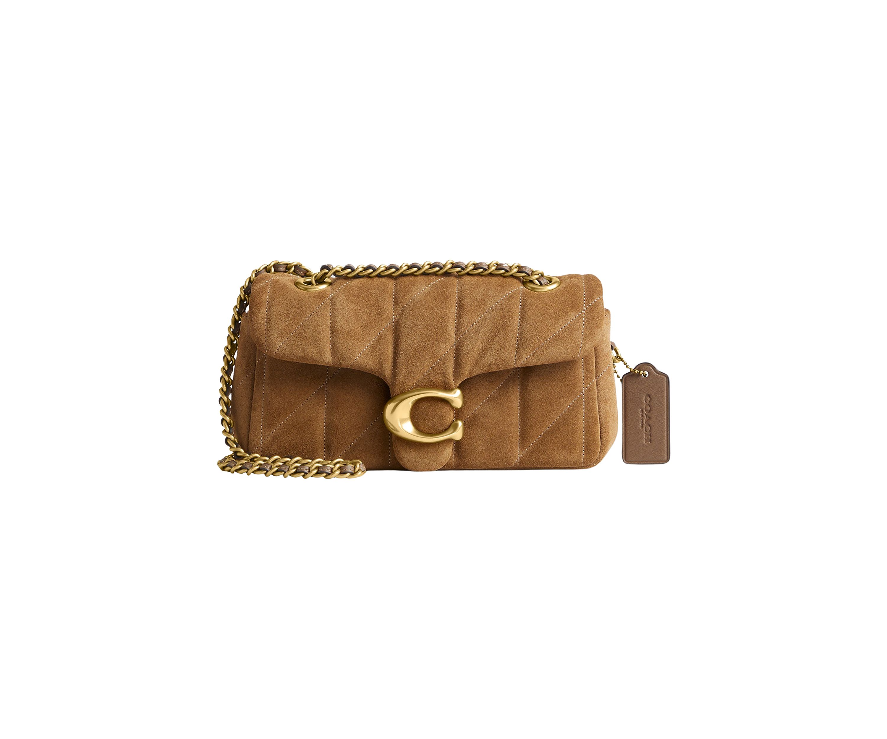 Quilted Suede Tabby Shoulder Bag with 20" Chain 