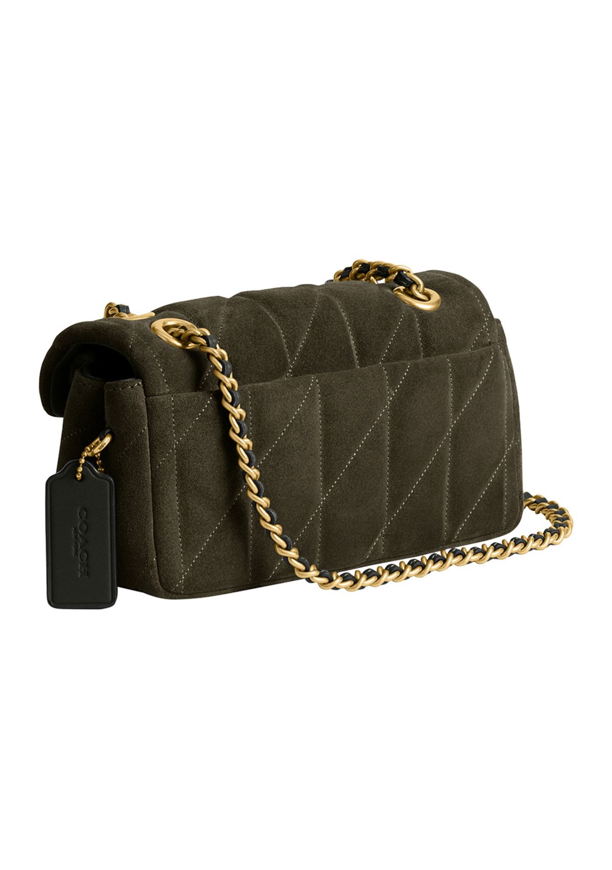 Quilted Suede Tabby Shoulder Bag with 20" Chain 