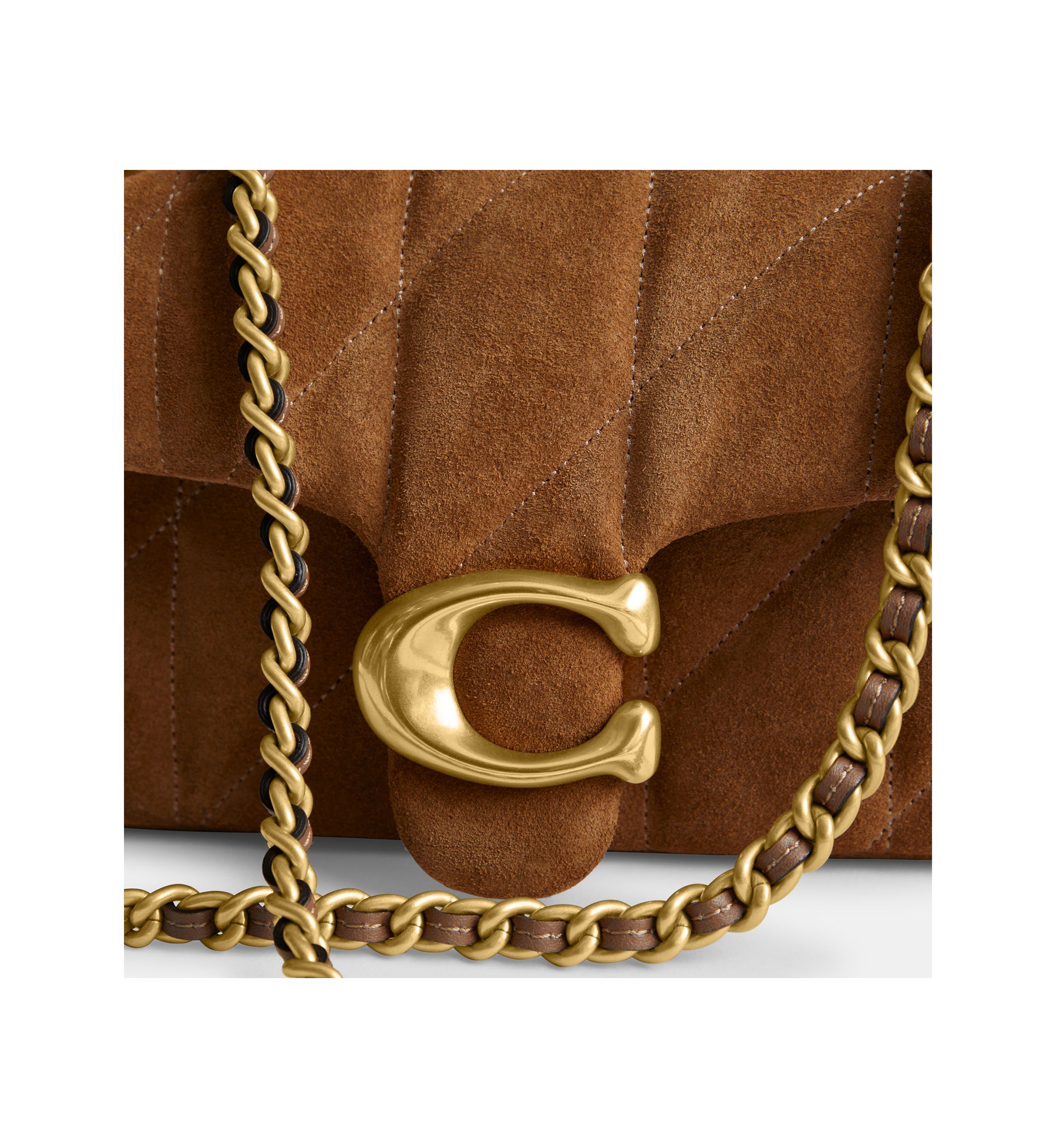 Quilted Suede Tabby Shoulder Bag with 20" Chain 