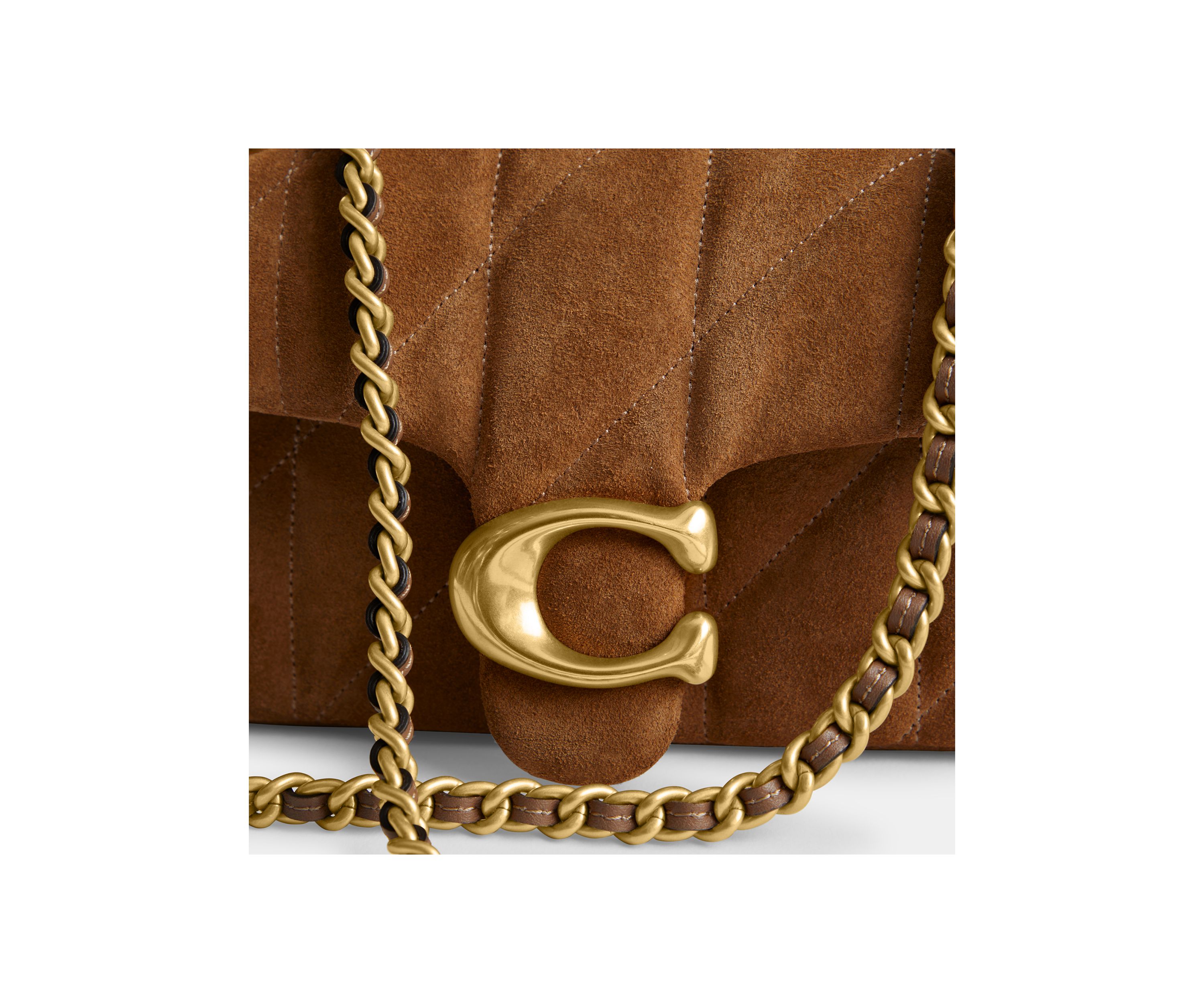 Quilted Suede Tabby Shoulder Bag with 20" Chain 