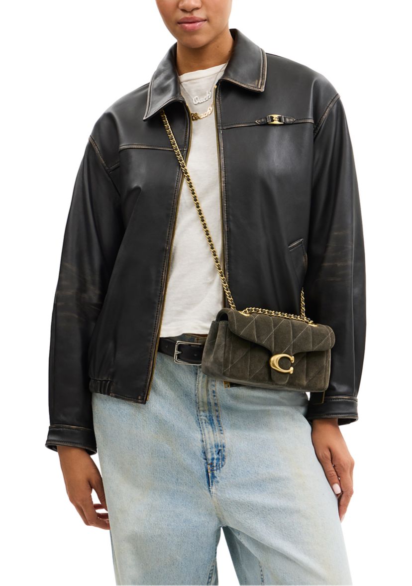 Quilted Suede Tabby Shoulder Bag with 20" Chain 