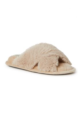 Dearfoams Women's Jessica Furry Crossband Slide, Large
