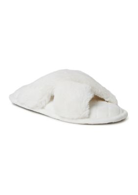 Dearfoams Women's Jessica Furry Crossband Slide, Large
