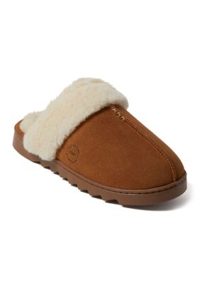 Dearfoams Women's Helene Genuine Leather Seuede Scuff Slippers, XL
